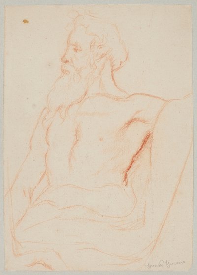 Halfnaakte oude man met baard door Hans Thoma
