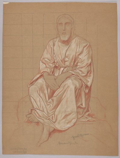 Zittende Christus, verso: herhaling van dezelfde figuur door Hans Thoma