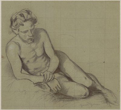 Studie van een naakte man liggend op zijn rechterzij door Hans Thoma
