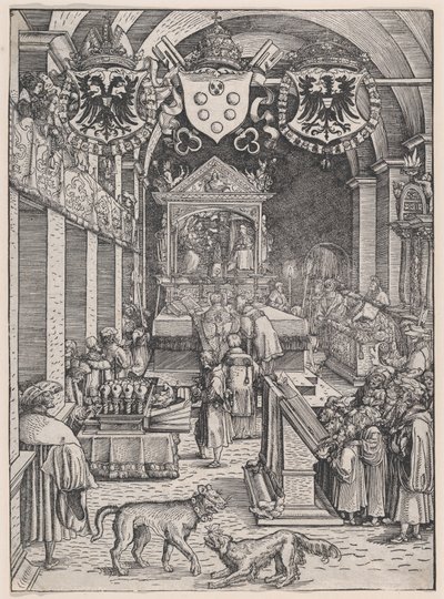 Maximiliaan I hoort de mis, ca. 1515 door Hans Weiditz