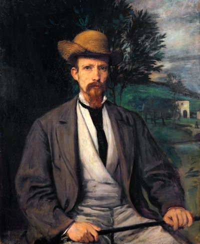 Zelfportret met gele hoed door Hans von Marées