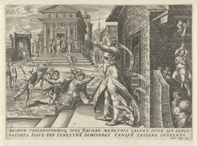 Rachab laat de spionnen door het raam ontsnappen (serie titel: De geschiedenis van Jozua) door Harmen Jansz Muller