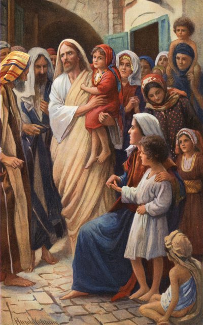 Jezus zegent kleine kinderen door Harold Copping