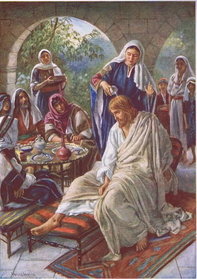 Maria zalft Jezus, illustratie uit Pictures That Teach The Crown Series, 1920 door Harold Copping