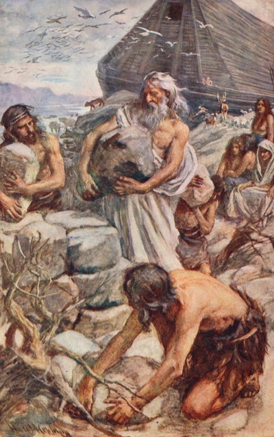 Oude Testament: Noach bouwt zijn altaar door Harold Copping