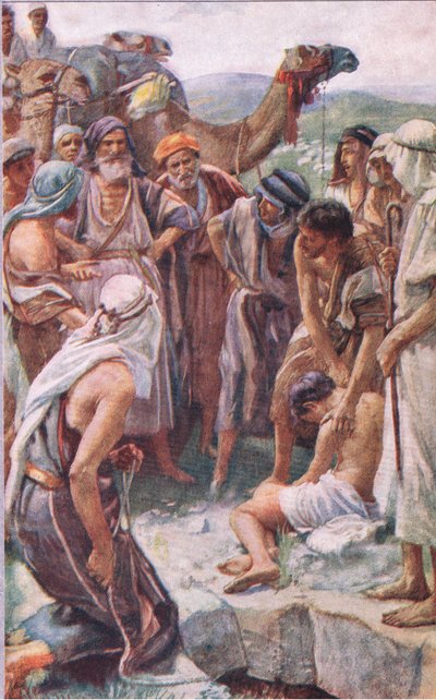 De verkoop van Jozef, illustratie uit Pictures That Teach The Crown Series, 1920 door Harold Copping