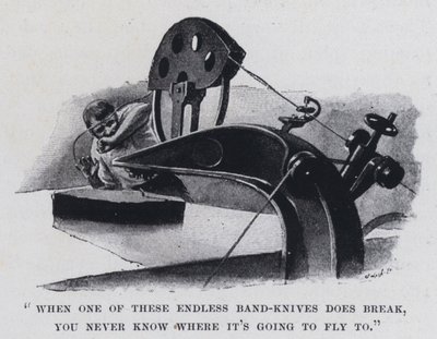 "Wanneer een van deze eindeloze bandmessen breekt, weet je nooit waar het heen zal vliegen" door Harold Hume Piffard