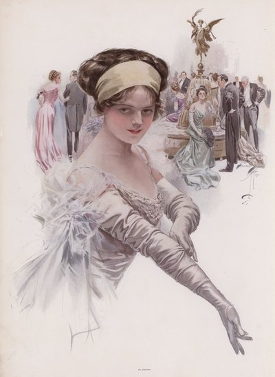 Debutante op een bal (kleur litho) door Harrison Fisher
