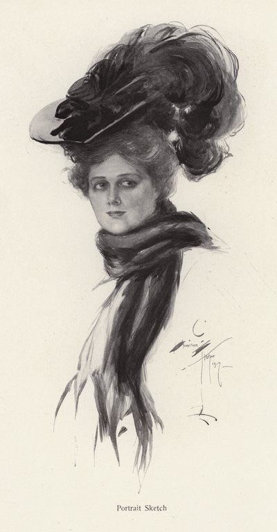Portret van een vrouw met een grote hoed door Harrison Fisher