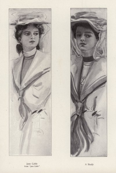 Het personage Jane Cable uit de roman Jane Cable, door George Barr McCutcheon (litho) door Harrison Fisher