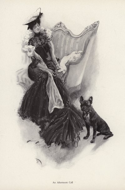 Vrouw die een middagbezoek brengt (litho) door Harrison Fisher
