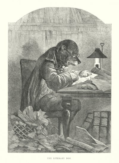 Grappige honden: de literaire hond (gravure) door Harrison William Weir