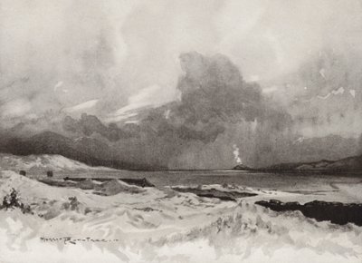 Golfbanen: Harlech, kijkend over de vierde hole door Harry (1878 1950) Rountree
