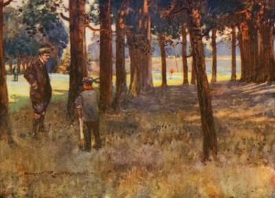 Golfbanen: Mildenhall, het resultaat van een slechte slice op de zesde hole door Harry (1878 1950) Rountree