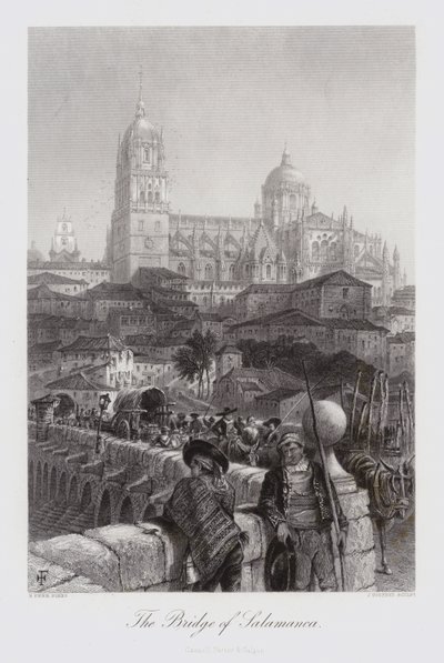 De brug van Salamanca (gravure) door Harry (after) Fenn