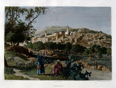 Hebron, gegraveerd door Alfred Krausse naar een afbeelding van Harry Fenn, gepubliceerd in Picturesque Palestine, circa 1875 door Harry ) Fenn