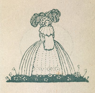 Illustratie toont een vrouw, gekleed in een grote jurk. door Harry Clarke