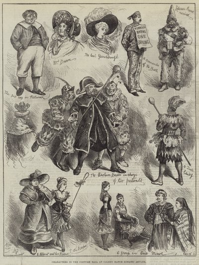 Personages op het Kostuumbal in het Colney Hatch Lunatic Asylum door Harry Furniss