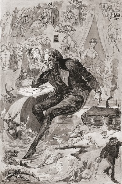 David Copperfield. Illustratie door Harry Furniss voor de roman David Copperfield van Charles Dickens, uit The Testimonial Edition, gepubliceerd in 1910. door Harry Furniss