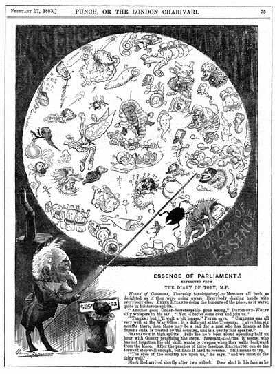 Essentie van het Parlement: Cartoon ter gelegenheid van de opening van de eerste zitting van het Parlement in 1883 door Harry Furniss