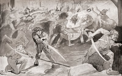 Illustratie voor de roman Een verhaal van twee steden van Charles Dickens door Harry Furniss