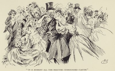 In een Ogenblik omringden alle Schoonheden Claude door Harry Furniss