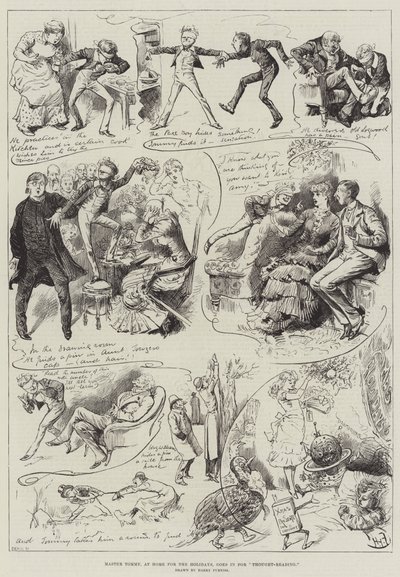 Meester Tommy, thuis voor de vakantie, gaat gedachten lezen door Harry Furniss