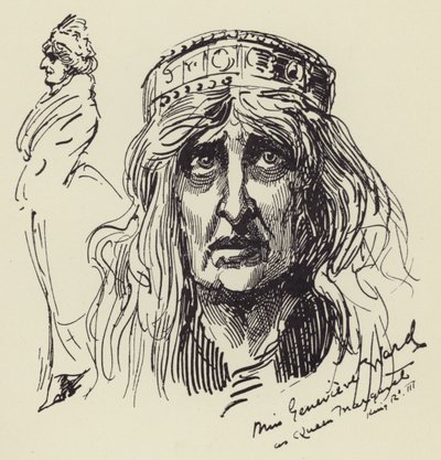Miss Genevieve Ward als Koningin Margaret door Harry Furniss