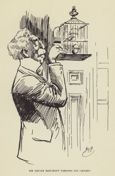 Sir Squire Bancroft voert zijn kanarie door Harry Furniss