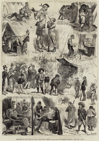 Schetsen bij de Nationale Schietvereniging Bijeenkomst en Kamp op Wimbledon-Common door Harry Furniss
