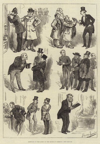 Schetsen in de Lobby van het Lagerhuis door Harry Furniss