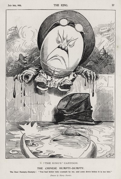 De Chinese Humpty Dumpty, cartoon over de Bokseropstand en de Boerenoorlog (gravure) door Harry Furniss