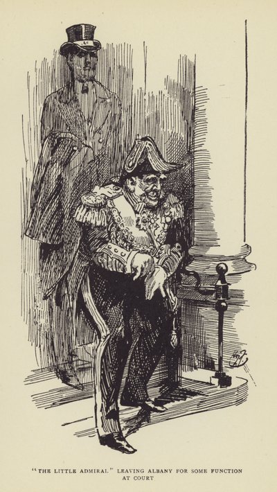 De kleine admiraal verlaat Albany voor een functie aan het hof door Harry Furniss