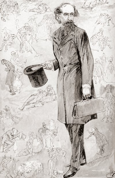 The Uncommercial Traveller. Illustratie door Harry Furniss voor het korte verhaal The Uncommercial Traveller uit The Christmas Books van Charles Dickens, uitgegeven in The Testimonial Edition van 1910. door Harry Furniss