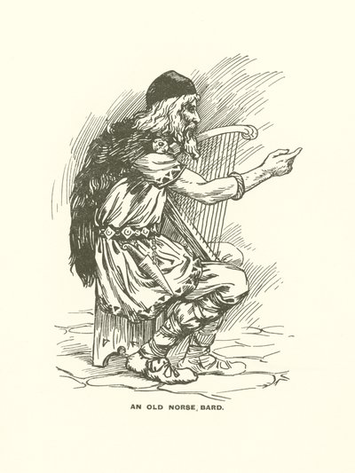 Een oude Noorse bard (gravure) door Harry George Theaker