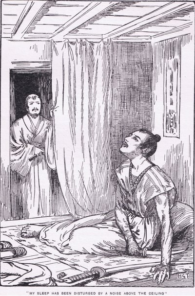 Zijn slaap werd verstoord door een geluid boven het plafond (uit More Stories from Raiko) (litho) door Harry George Theaker