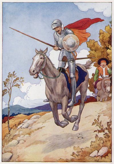 Illustratie voor Don Quichot (kleurenlitho) door Harry George Theaker