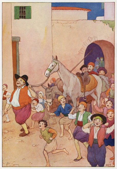 Illustratie voor Don Quichot (kleurenlitho) door Harry George Theaker