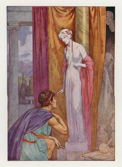 Pygmalion en het beeld (kleurenlitho) door Harry George Theaker