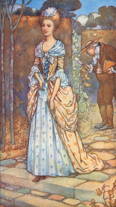 De koning en de dame, een legende over het bewind van koningin Anne (kleurenlitho) door Harry George Theaker