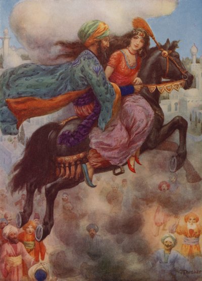De prinses keert terug naar Perzië (kleurenlitho) door Harry George Theaker