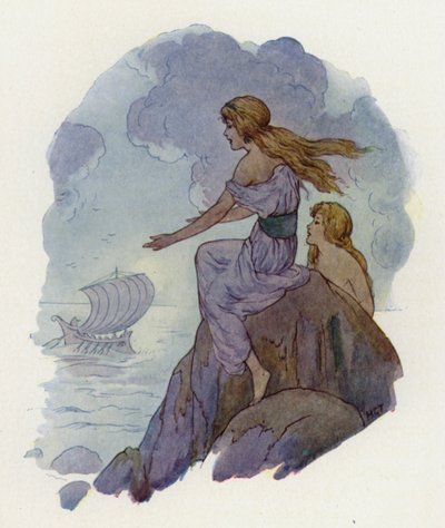 De Sirenen (kleurenlitho) door Harry George Theaker