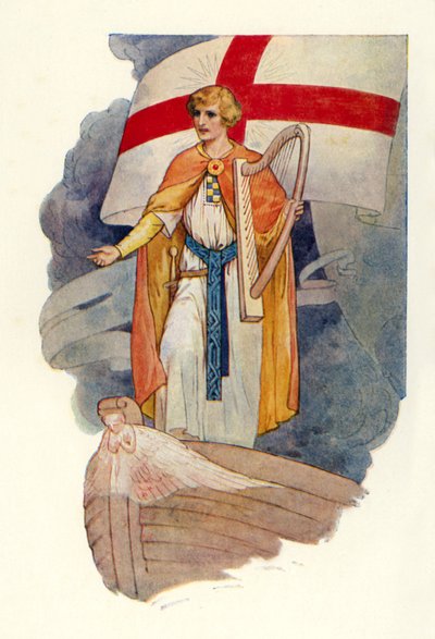 Onder een kruis stond een man te staren (kleurenlitho) door Harry George Theaker