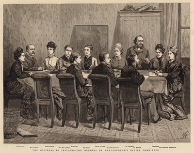 De nood in Ierland, het hulpcomité van de hertogin van Marlborough door Harry Hamilton Johnston
