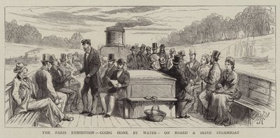 De Parijse tentoonstelling, naar huis gaan over water, aan boord van een Seine-stoomboot door Harry Hamilton Johnston