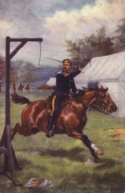 Britse soldaat van de 10th Hussars citroenknipsel (kleurenlitho) door Harry Payne