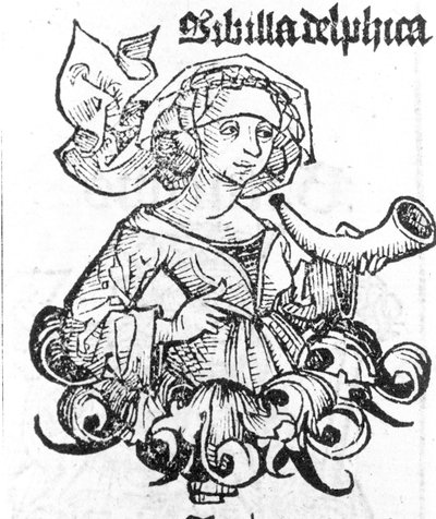 Voorstelling van de Pythia van Delphi. Houtsnede uit 