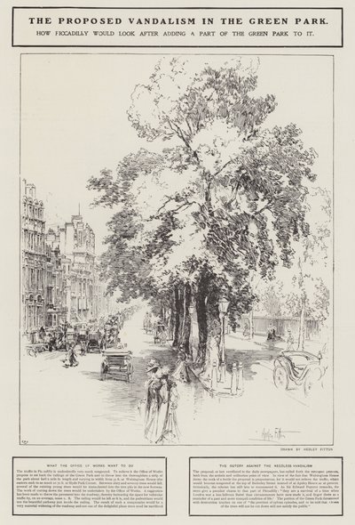 Het voorgestelde vandalisme in het Green Park, Londen door Hedley Fitton
