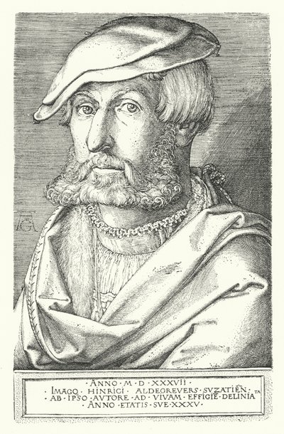 Zelfportret van Heinrich Aldegrever, Duitse schilder en graveur door Heinrich (after) Aldegrever