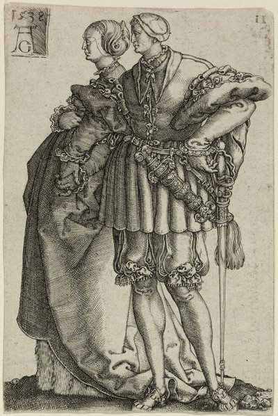 Dansend paar, plaat elf uit De Grote Bruiloftsdansers door Heinrich Aldegrever